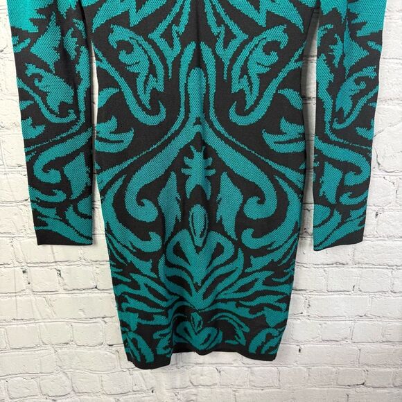 TORN BY RONNY KOBO Black Teal Design Bodycon Knit Dress Size Small - Picture 2 of 10